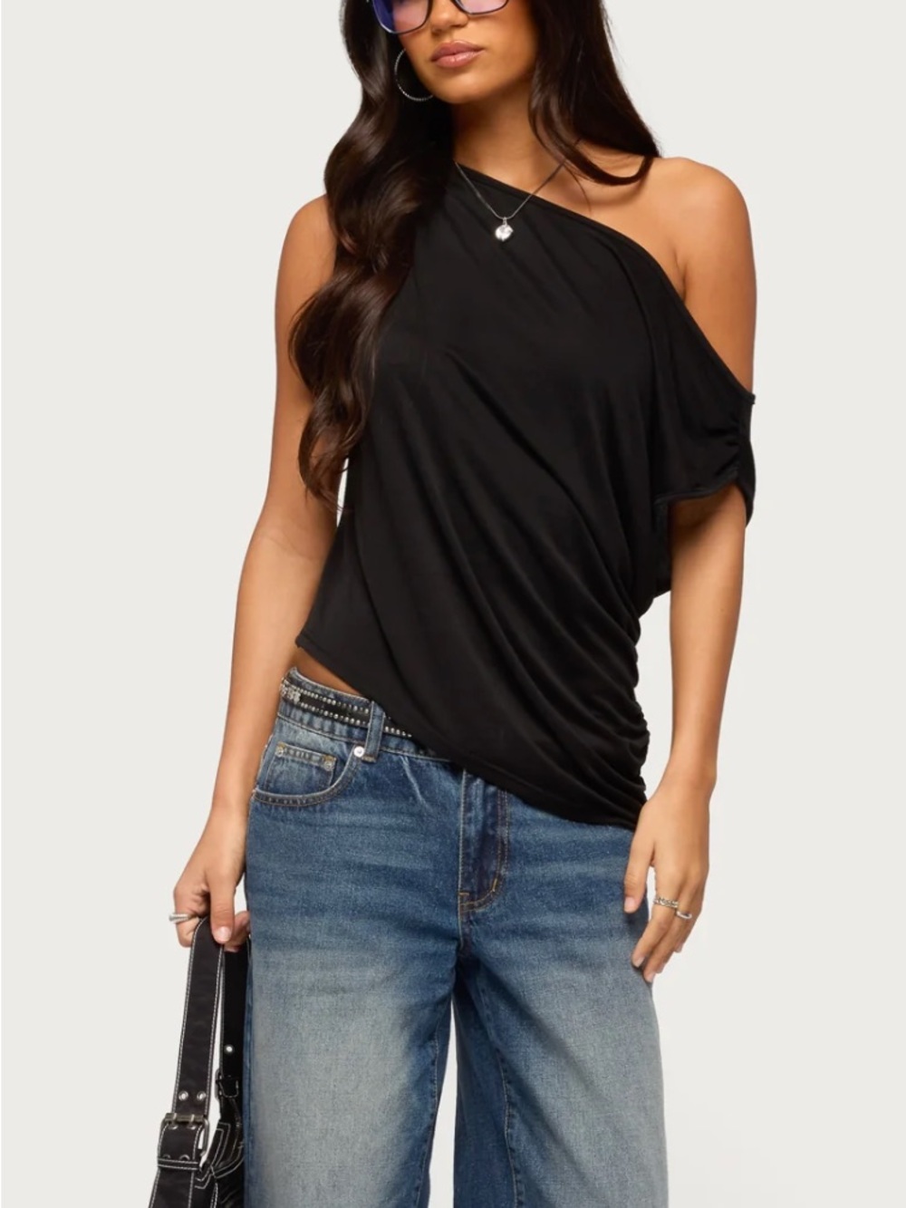 Edikted Black One-Shoulder Tank Top